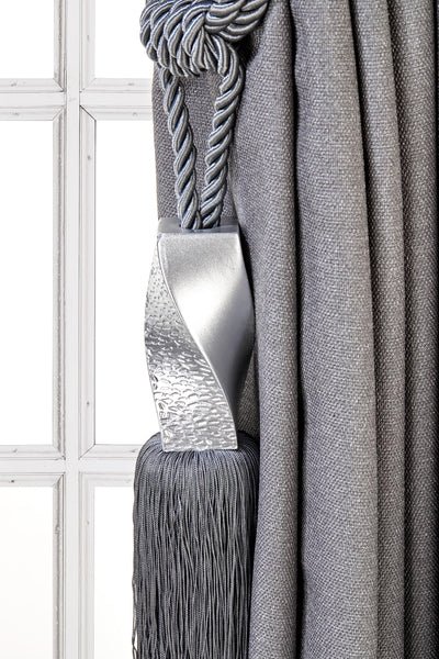 Infinity Curtain Tassel Tiebacks, Gray Drapery Holdbacks, Rope Tiebacks, Drapery hardware, Tassel Length 13" , Spread 37" (94cm)