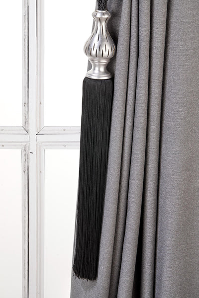 Elegance Curtain Tassel Tiebacks, Black Drapery Holdbacks, Rope Tiebacks, curtain hardware, Tassel Length 15" , Spread 35" (90cm)