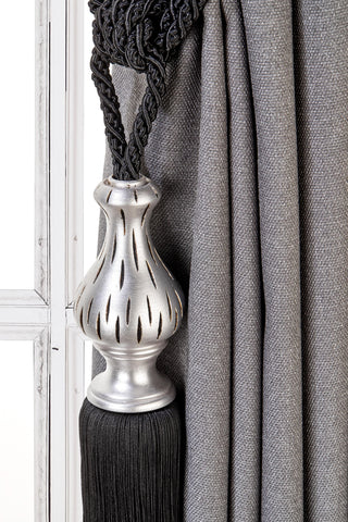 Elegance Curtain Tassel Tiebacks, Black Drapery Holdbacks, Rope Tiebacks, curtain hardware, Tassel Length 15" , Spread 35" (90cm)