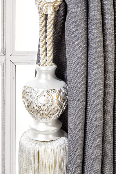 Abundance Drapery Tassel Tiebacks, Cream curtain Holdbacks, Rope Tiebacks, Curtain hardware, Tassel Length 13" , Spread 37" (94cm)