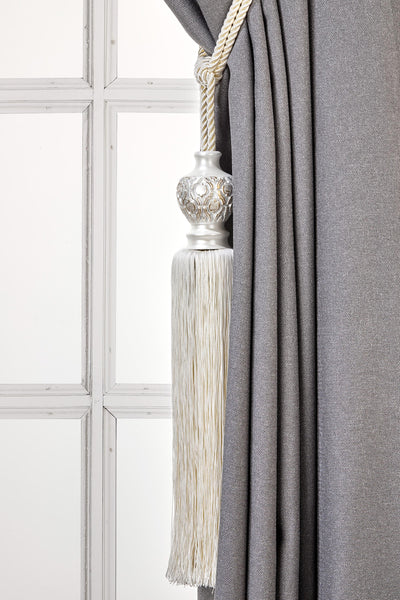 Abundance Drapery Tassel Tiebacks, Cream curtain Holdbacks, Rope Tiebacks, Curtain hardware, Tassel Length 13" , Spread 37" (94cm)