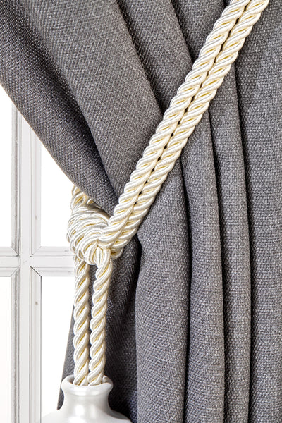 Abundance Drapery Tassel Tiebacks, Cream curtain Holdbacks, Rope Tiebacks, Curtain hardware, Tassel Length 13" , Spread 37" (94cm)