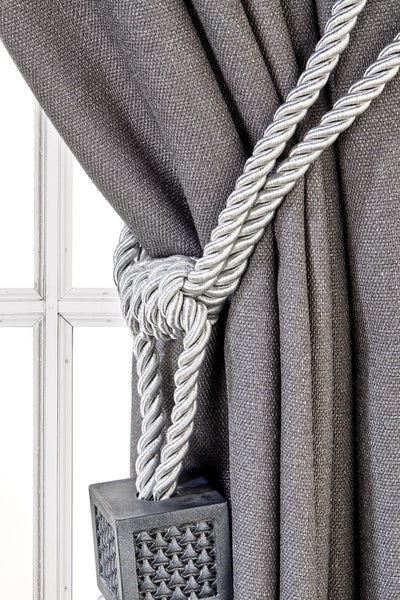 Cubic Drapery Tassel Tiebacks, Silver curtain Holdbacks, Rope Tiebacks, Curtain hardware, Tassel Length 13" , Spread 37.8" (96cm)