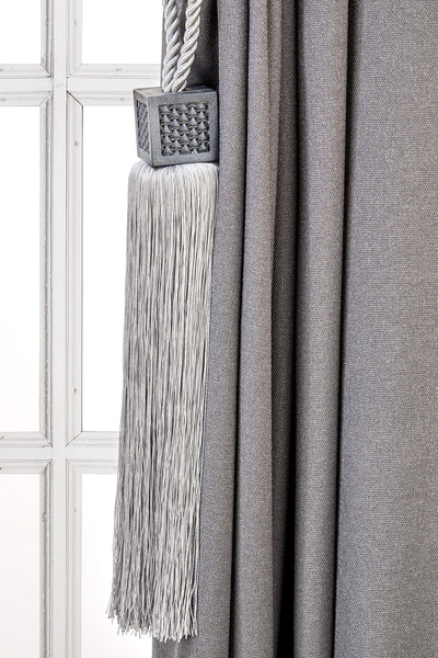 Cubic Drapery Tassel Tiebacks, Silver curtain Holdbacks, Rope Tiebacks, Curtain hardware, Tassel Length 13" , Spread 37.8" (96cm)