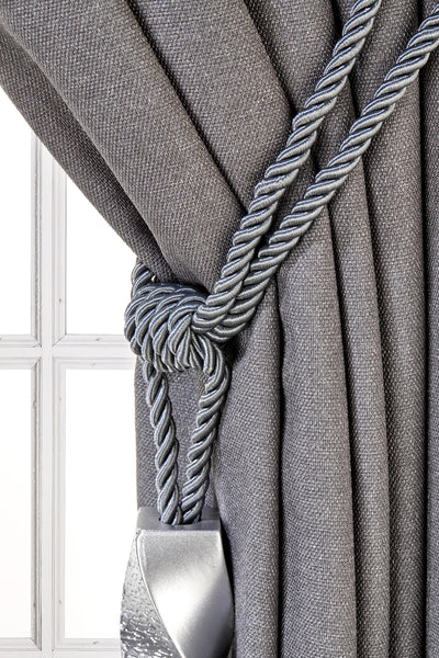 Infinity Curtain Tassel Tiebacks, Gray Drapery Holdbacks, Rope Tiebacks, Drapery hardware, Tassel Length 13" , Spread 37" (94cm)