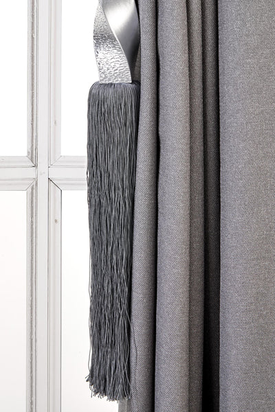 Infinity Curtain Tassel Tiebacks, Gray Drapery Holdbacks, Rope Tiebacks, Drapery hardware, Tassel Length 13" , Spread 37" (94cm)