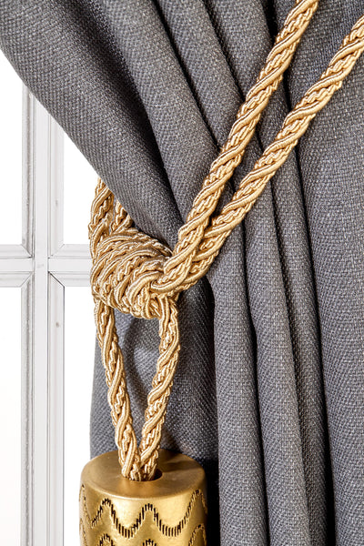 Long Drapery Tassel Tiebacks, Golden curtain Holdbacks, Rope Tiebacks, Curtain hardware, Tassel Length 18.5" , Spread 37" (94cm)