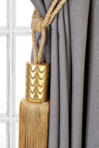 Long Drapery Tassel Tiebacks, Golden curtain Holdbacks, Rope Tiebacks, Curtain hardware, Tassel Length 18.5" , Spread 37" (94cm)