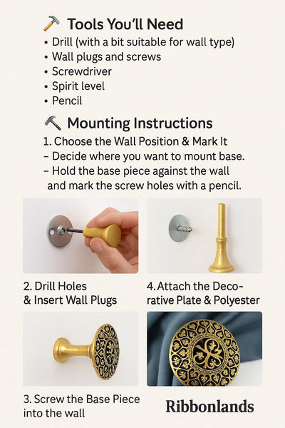 Gold Plain Curtain Holdbacks, Golden Tiebacks, Classic Style Drapery Holder, Curtain Pullback, Curtain Hook Back, Curtain Loop