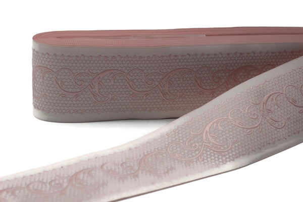 16.4 Yards 2.7" Embroidery Curtain Trim, Pink Color Jacquard Ribbon for Curtains, Drapery Banding, Drapery Trim Tape, Woven Border 189 V1