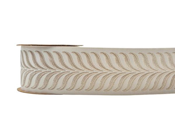 Embroidered Curtain Trim Ribbon 2.7”, Botanical Leaf Fabric Tape for Drapery, Cream Light Beige Upholstery & Home Decor 220 V1