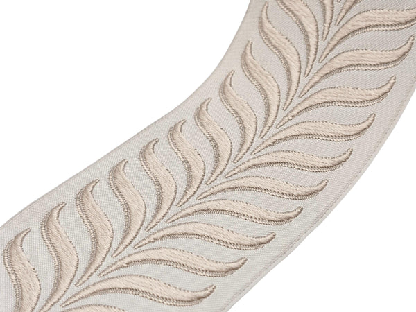 Embroidered Curtain Trim Ribbon 2.7”, Botanical Leaf Fabric Tape for Drapery, Cream Light Beige Upholstery & Home Decor 220 V1