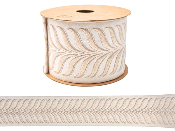Embroidered Curtain Trim Ribbon 2.7”, Botanical Leaf Fabric Tape for Drapery, Cream Light Beige Upholstery & Home Decor 220 V1