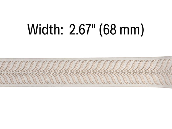 Embroidered Curtain Trim Ribbon 2.7”, Botanical Leaf Fabric Tape for Drapery, Cream Light Beige Upholstery & Home Decor 220 V1