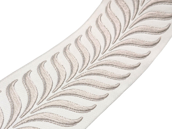 Embroidered Curtain Trim Ribbon 2.7”, Botanical Leaf Fabric Tape for Drapery, Light Greige Light Beige Upholstery & Home Decor 220 V2