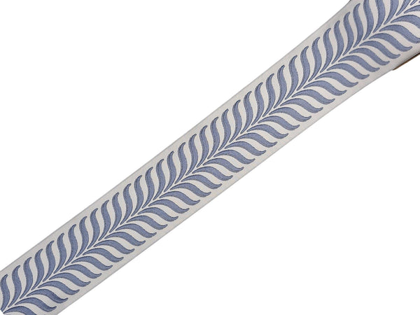 Embroidered Curtain Trim Ribbon 2.7”, Botanical Leaf Fabric Tape for Drapery, Dusty Blue Light Gray Upholstery & Home Decor 220 V3