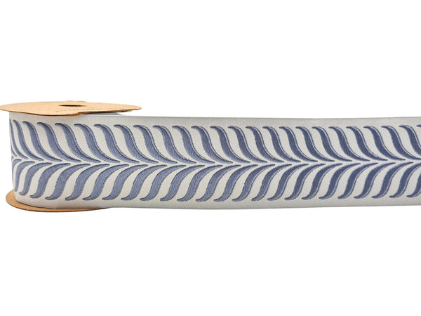 Embroidered Curtain Trim Ribbon 2.7”, Botanical Leaf Fabric Tape for Drapery, Dusty Blue Light Gray Upholstery & Home Decor 220 V3