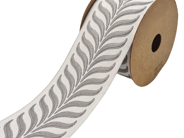 Embroidered Curtain Trim Ribbon 2.7”, Botanical Leaf Fabric Tape for Drapery, Gray Light Gray Upholstery & Home Decor 220 V4