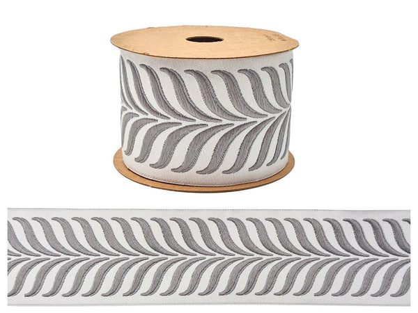 Embroidered Curtain Trim Ribbon 2.7”, Botanical Leaf Fabric Tape for Drapery, Gray Light Gray Upholstery & Home Decor 220 V4