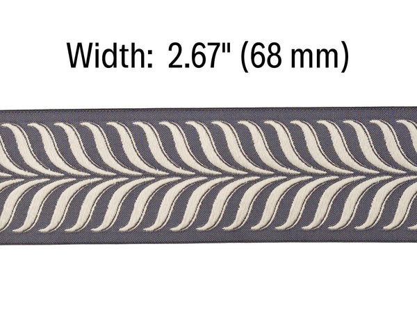 Embroidered Curtain Trim Ribbon 2.7”, Botanical Leaf Fabric Tape for Drapery, Ivory Gray Upholstery & Home Decor 220 V5
