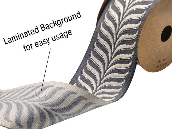 Embroidered Curtain Trim Ribbon 2.7”, Botanical Leaf Fabric Tape for Drapery, Ivory Gray Upholstery & Home Decor 220 V5