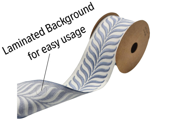Embroidered Curtain Trim Ribbon 2.7”, Botanical Leaf Fabric Tape for Drapery, Dusty Blue Light Gray Upholstery & Home Decor 220 V3