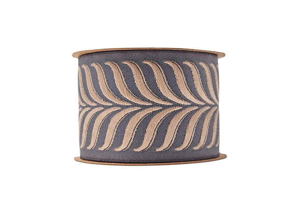 Embroidered Curtain Trim Ribbon 2.7”, Botanical Leaf Fabric Tape for Drapery, Taupe Dark Gray Upholstery & Home Decor 220 V6