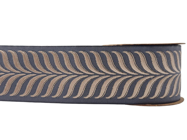 Embroidered Curtain Trim Ribbon 2.7”, Botanical Leaf Fabric Tape for Drapery, Taupe Dark Gray Upholstery & Home Decor 220 V6