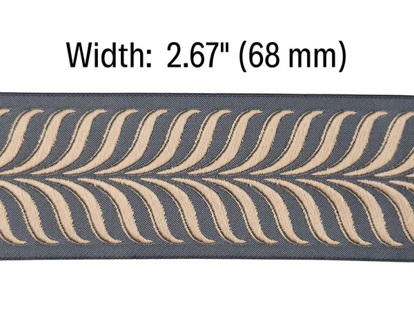 Embroidered Curtain Trim Ribbon 2.7”, Botanical Leaf Fabric Tape for Drapery, Taupe Dark Gray Upholstery & Home Decor 220 V6