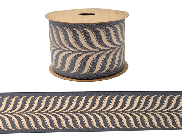 Embroidered Curtain Trim Ribbon 2.7”, Botanical Leaf Fabric Tape for Drapery, Taupe Dark Gray Upholstery & Home Decor 220 V6