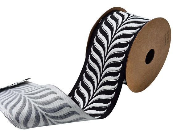 Embroidered Curtain Trim Ribbon 2.7”, Botanical Leaf Fabric Tape for Drapery, White Black Upholstery & Home Decor 220 V7