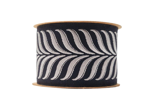 Embroidered Curtain Trim Ribbon 2.7”, Botanical Leaf Fabric Tape for Drapery, Silver Black Upholstery & Home Decor 220 V8