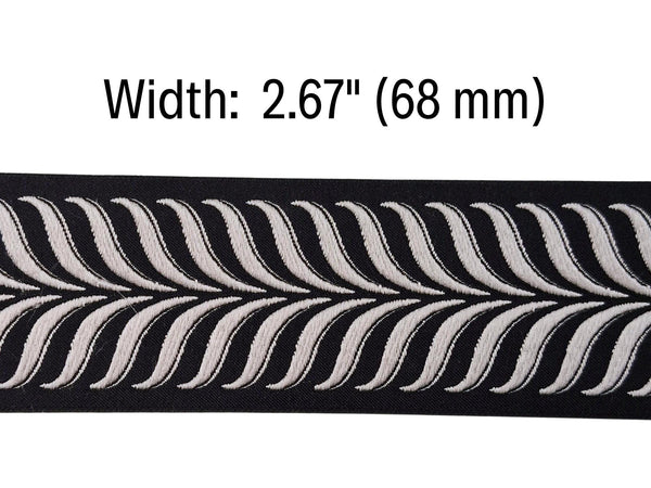 Embroidered Curtain Trim Ribbon 2.7”, Botanical Leaf Fabric Tape for Drapery, Silver Black Upholstery & Home Decor 220 V8