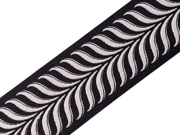 Embroidered Curtain Trim Ribbon 2.7”, Botanical Leaf Fabric Tape for Drapery, Silver Black Upholstery & Home Decor 220 V8