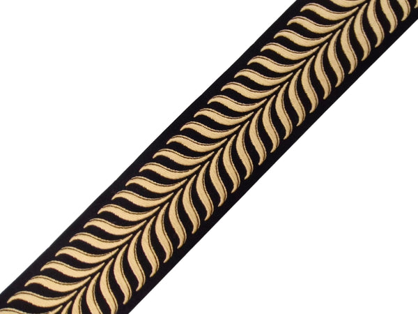 Embroidered Curtain Trim Ribbon 2.7”, Botanical Leaf Fabric Tape for Drapery, Warm Gold Black Upholstery & Home Decor 220 V9