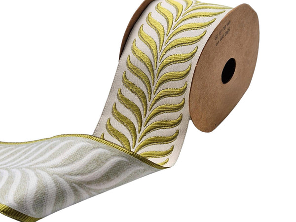 Embroidered Curtain Trim 2.7”, Botanical Leaf Fabric Tape for Drapery, Moss Green Light Beige Roman Shades and Home Decor Projects 220 V10