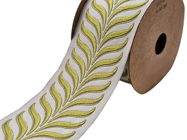 Embroidered Curtain Trim 2.7”, Botanical Leaf Fabric Tape for Drapery, Moss Green Light Beige Roman Shades and Home Decor Projects 220 V10