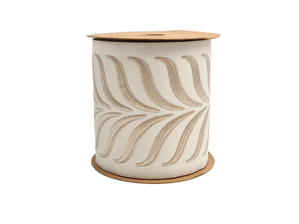 Embroidered Curtain Trim Ribbon 3.9”, Botanical Leaf Fabric Tape for Drapery, Cream Light Beige Upholstery & Home Decor 220 V1