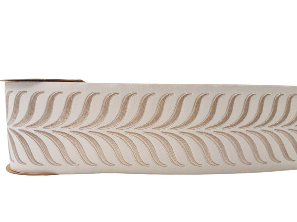 Embroidered Curtain Trim Ribbon 3.9”, Botanical Leaf Fabric Tape for Drapery, Cream Light Beige Upholstery & Home Decor 220 V1
