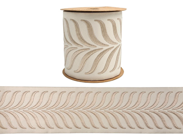 Embroidered Curtain Trim Ribbon 3.9”, Botanical Leaf Fabric Tape for Drapery, Cream Light Beige Upholstery & Home Decor 220 V1