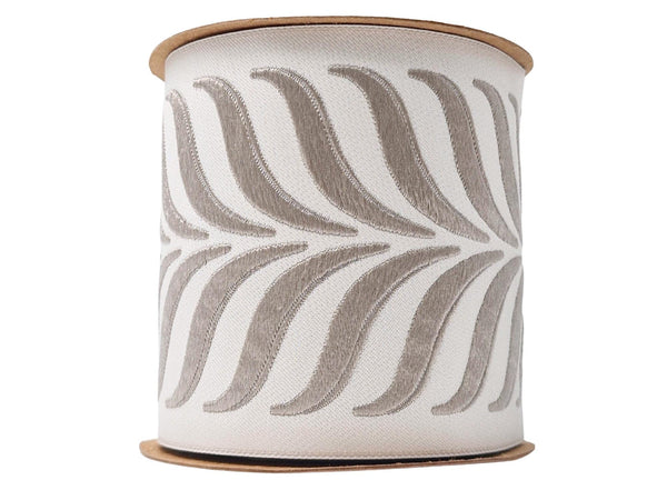 Embroidered Curtain Trim Ribbon 3.9”, Botanical Leaf Fabric Tape for Drapery, Light Greige Light Beige Upholstery & Home Decor 220 V2