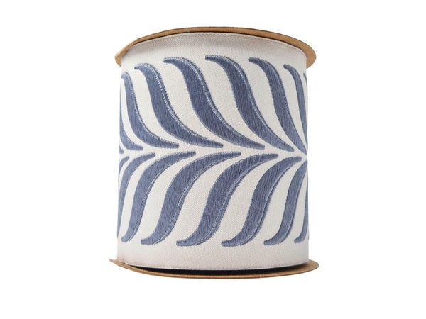 Embroidered Curtain Trim Ribbon 3.9”, Botanical Leaf Fabric Tape for Drapery, Dusty Blue Light Gray Upholstery & Home Decor 220 V3