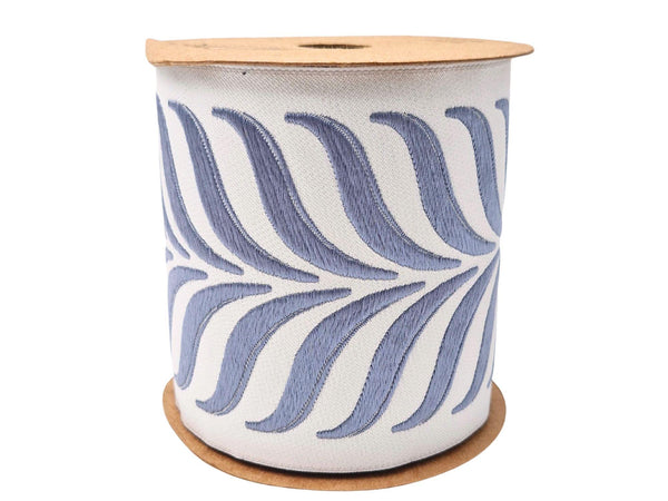 Embroidered Curtain Trim Ribbon 3.9”, Botanical Leaf Fabric Tape for Drapery, Dusty Blue Light Gray Upholstery & Home Decor 220 V3