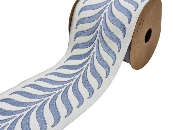Embroidered Curtain Trim Ribbon 3.9”, Botanical Leaf Fabric Tape for Drapery, Dusty Blue Light Gray Upholstery & Home Decor 220 V3