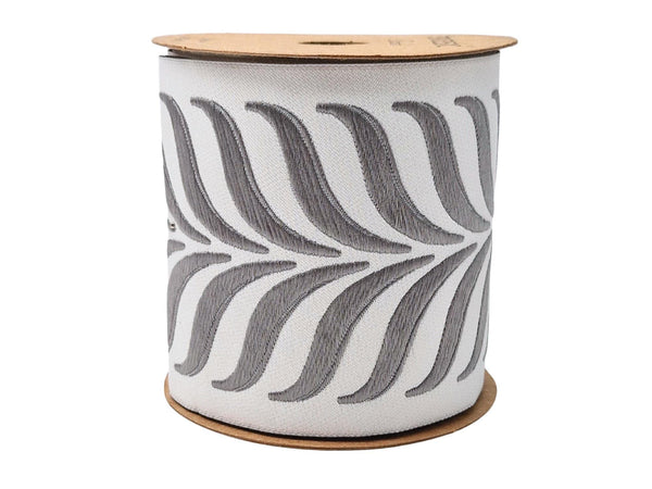 Embroidered Curtain Trim Ribbon 3.9”, Botanical Leaf Fabric Tape for Drapery, Gray Light Gray Upholstery & Home Decor 220 V4