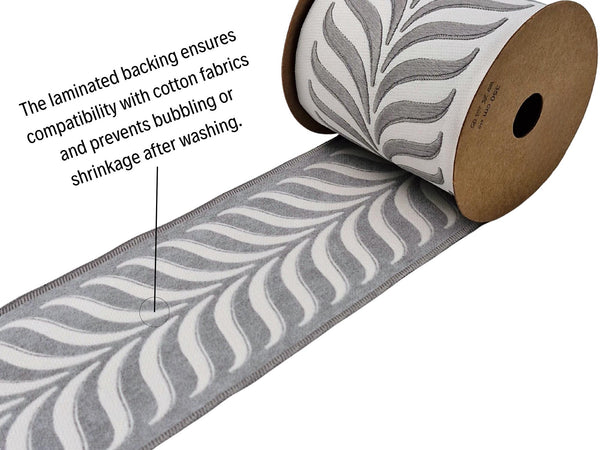 Embroidered Curtain Trim Ribbon 3.9”, Botanical Leaf Fabric Tape for Drapery, Gray Light Gray Upholstery & Home Decor 220 V4