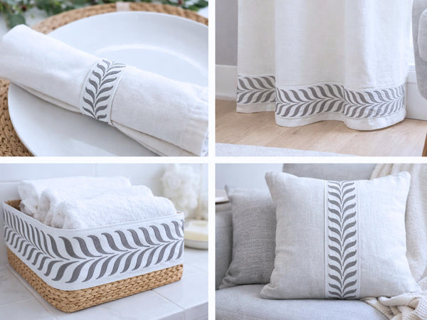 Embroidered Curtain Trim Ribbon 3.9”, Botanical Leaf Fabric Tape for Drapery, Gray Light Gray Upholstery & Home Decor 220 V4