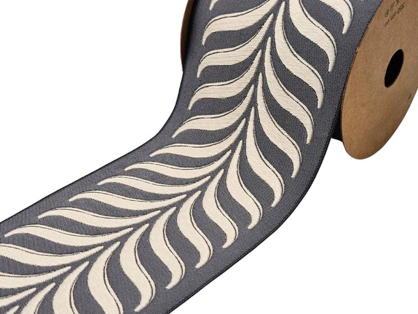 Embroidered Curtain Trim Ribbon 3.9”, Botanical Leaf Fabric Tape for Drapery, Ivory Gray Upholstery & Home Decor 220 V5