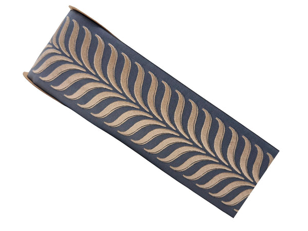 Embroidered Curtain Trim Ribbon 3.9”, Botanical Leaf Fabric Tape for Drapery, Taupe Dark Gray Upholstery & Home Decor 220 V6
