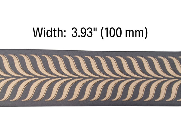 Embroidered Curtain Trim Ribbon 3.9”, Botanical Leaf Fabric Tape for Drapery, Taupe Dark Gray Upholstery & Home Decor 220 V6
